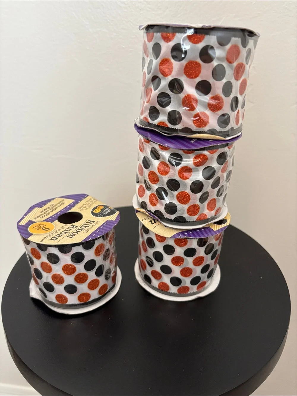 Halloween Dot Wired Ribbon - Orange & Black 2.5in x 3 yards (price per spool)